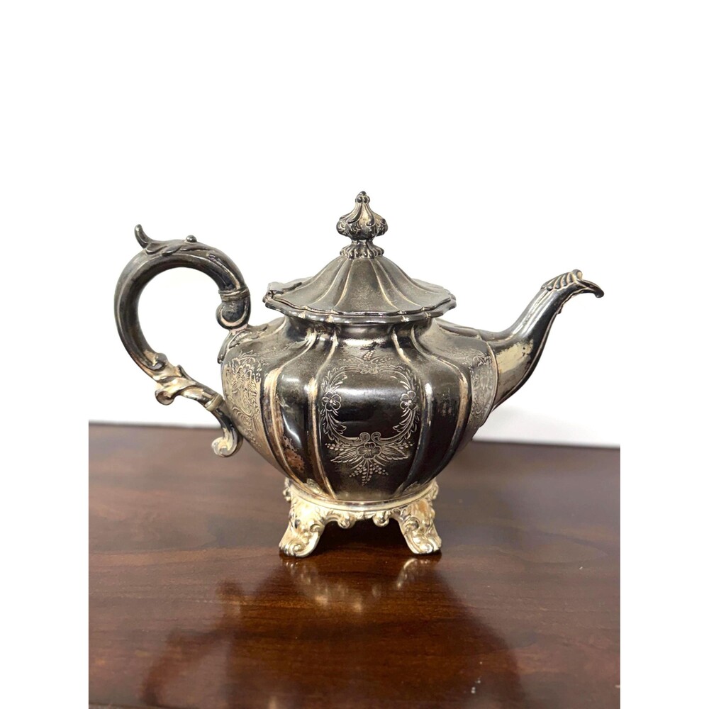 Antique Simpson Hall Miller 3021 Silverplate Teapot Victorian Floral 1890s